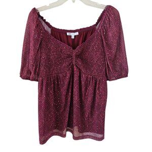 Daniel Rainn DR2 Womens Size M Multicolor Blouse Print Babydoll Ruched NEW